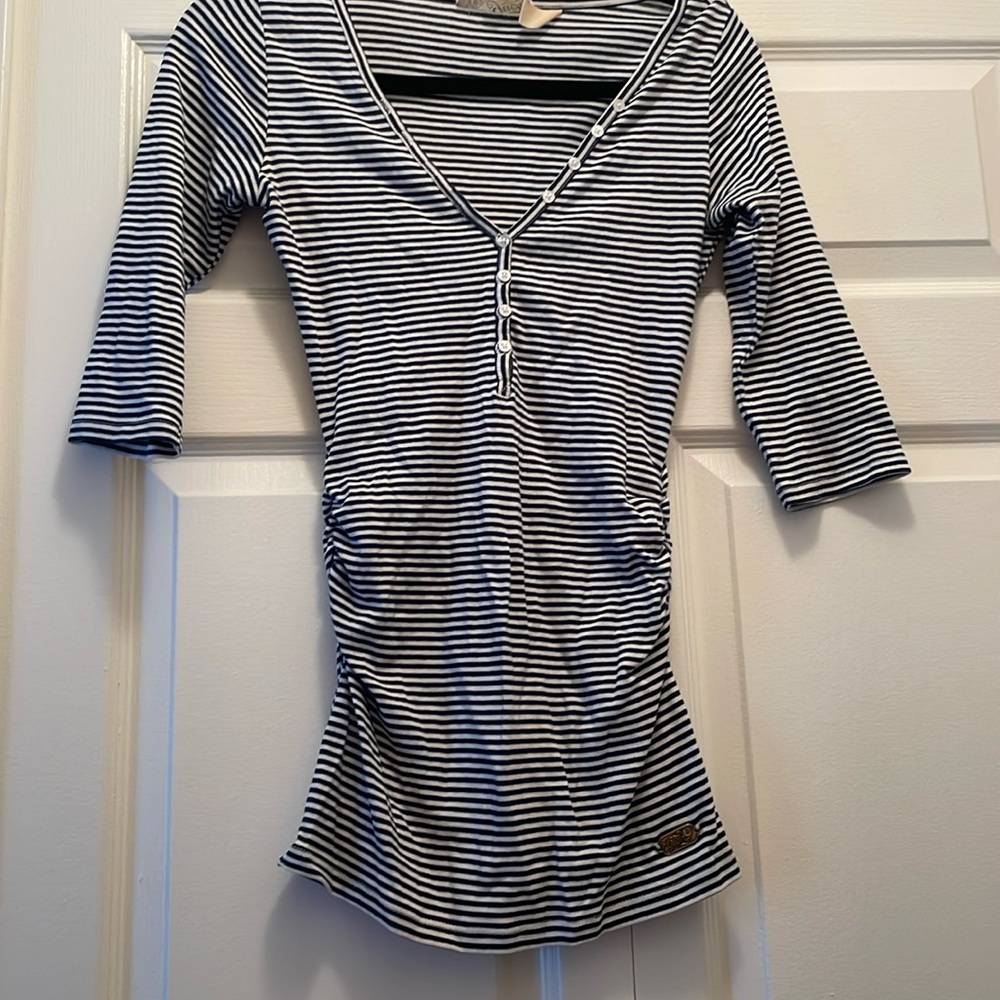 Guess Black and White Striped Button-Front Women's Top